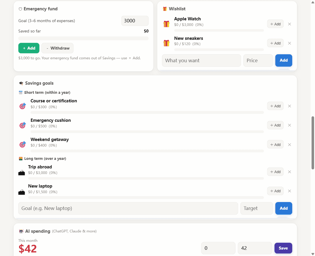 Mochi — Budget & Savings