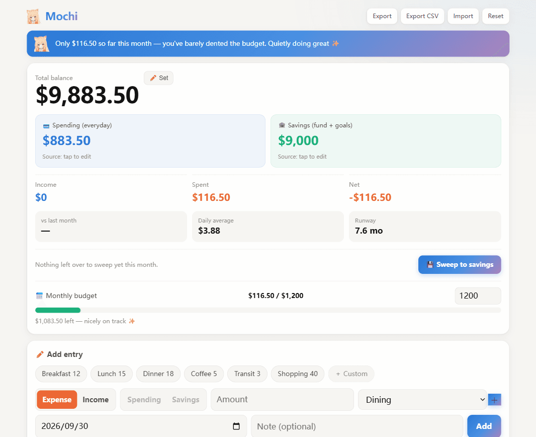 Mochi — Budget & Savings