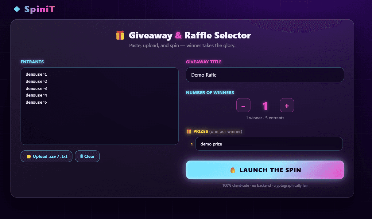 SpiniT - Web-based, Arcade-style raffle system