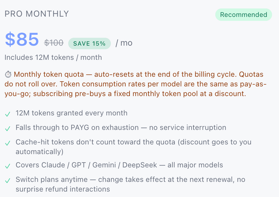 Velahub Pro Plan — Monthly AI Tokens